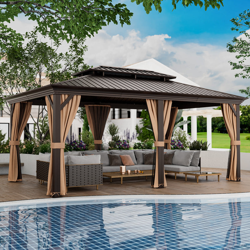 12' x 20' Double-Roof Hardtop Gazebo with Galvanized Steel Roof-Coffee by DirectDeals