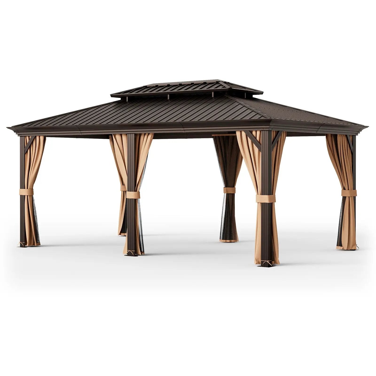 12' x 20' Double-Roof Hardtop Gazebo with Galvanized Steel Roof-Coffee by DirectDeals