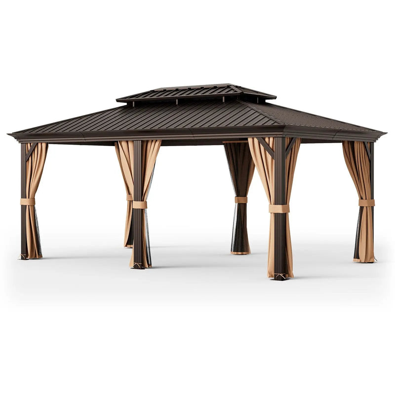 12' x 20' Double-Roof Hardtop Gazebo with Galvanized Steel Roof-Coffee by DirectDeals