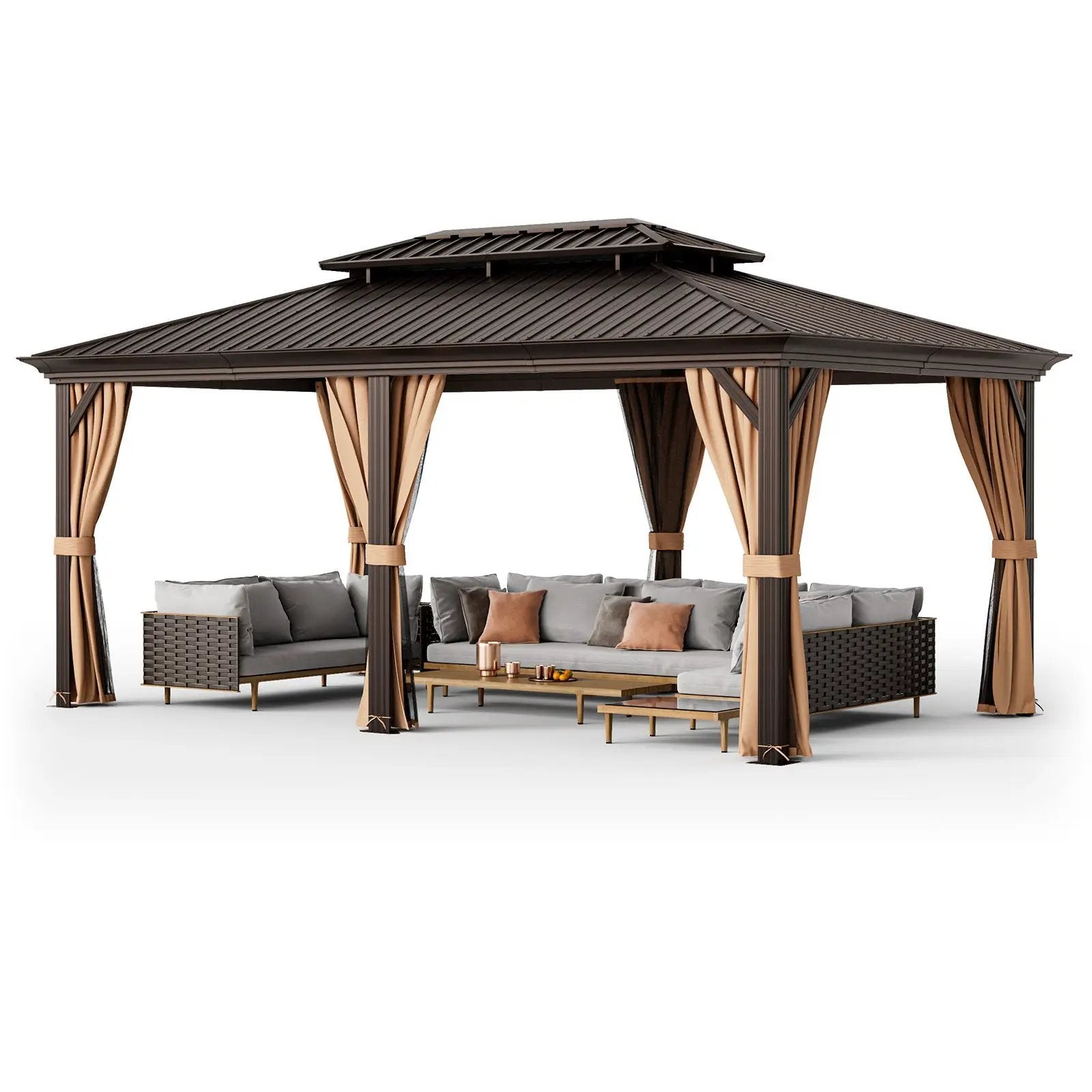 12' x 20' Double-Roof Hardtop Gazebo with Galvanized Steel Roof-Coffee by DirectDeals
