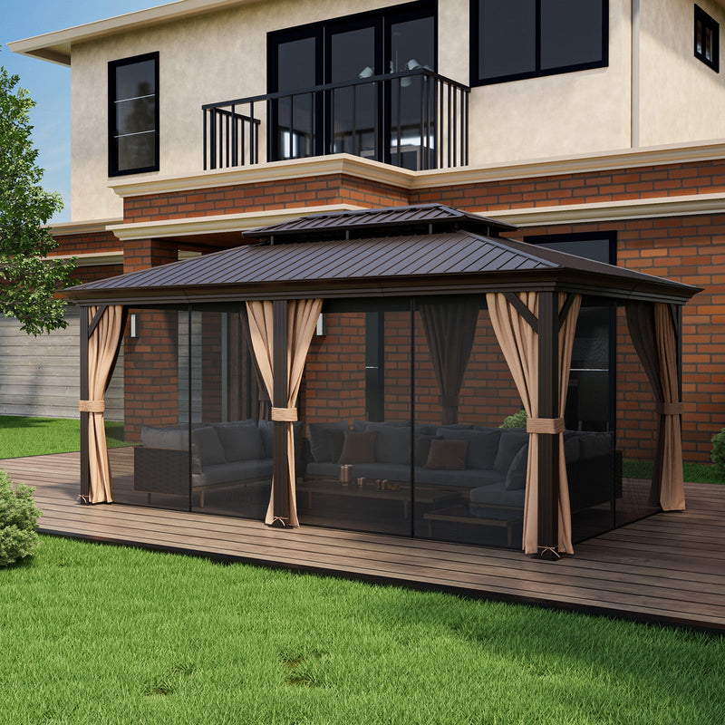 12' x 20' Double-Roof Hardtop Gazebo with Galvanized Steel Roof-Coffee by DirectDeals