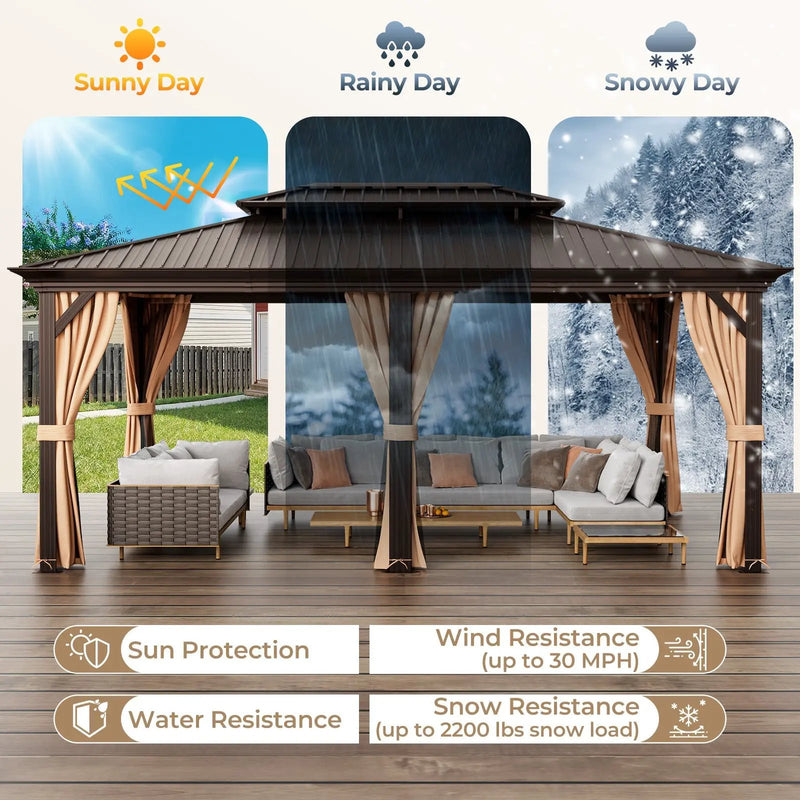 12' x 20' Double-Roof Hardtop Gazebo with Galvanized Steel Roof-Coffee by DirectDeals