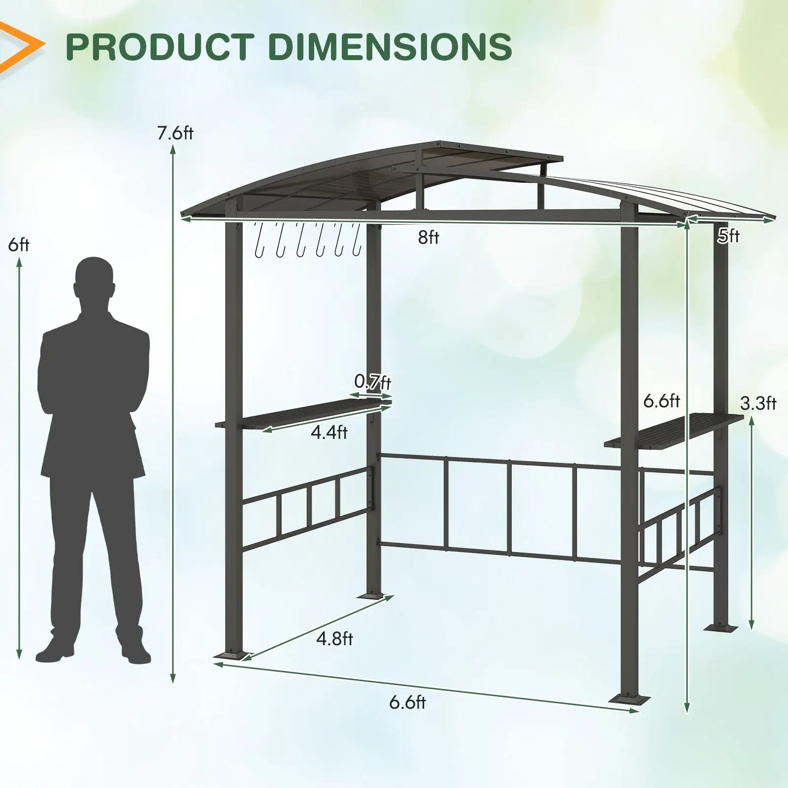 Hardtop Grill Gazebo with Vented Polycarbonate Roof Side Shelves-Black by DirectDeals
