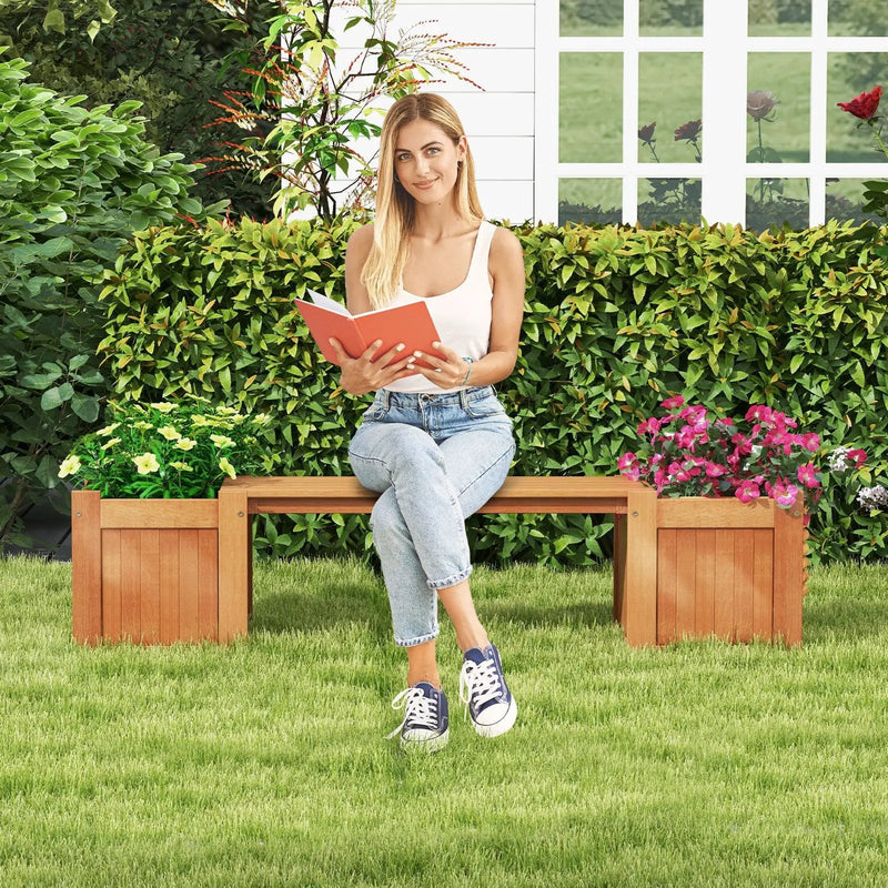Wood Planter Box with Bench for Garden Yard Balcony by DirectDeals
