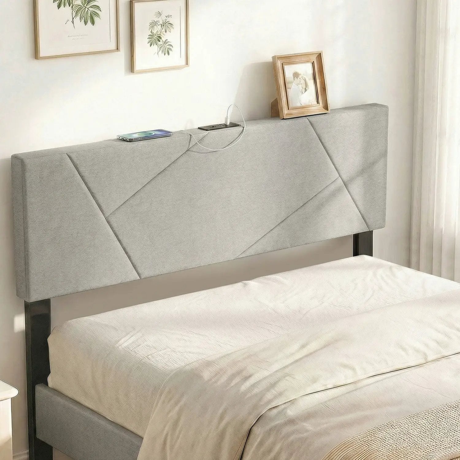 Headboard for Full Size Bed and Queen Geometric Upholstered Head Board by DirectDeals