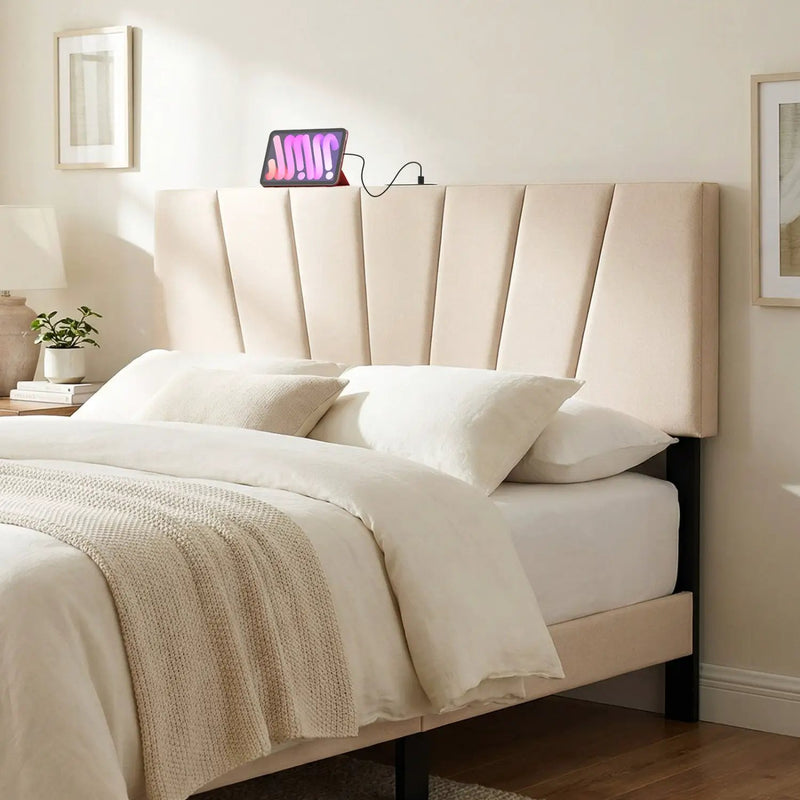 Headboard for Queen and Full Size Bed Geometric Upholstered Head Board by DirectDeals