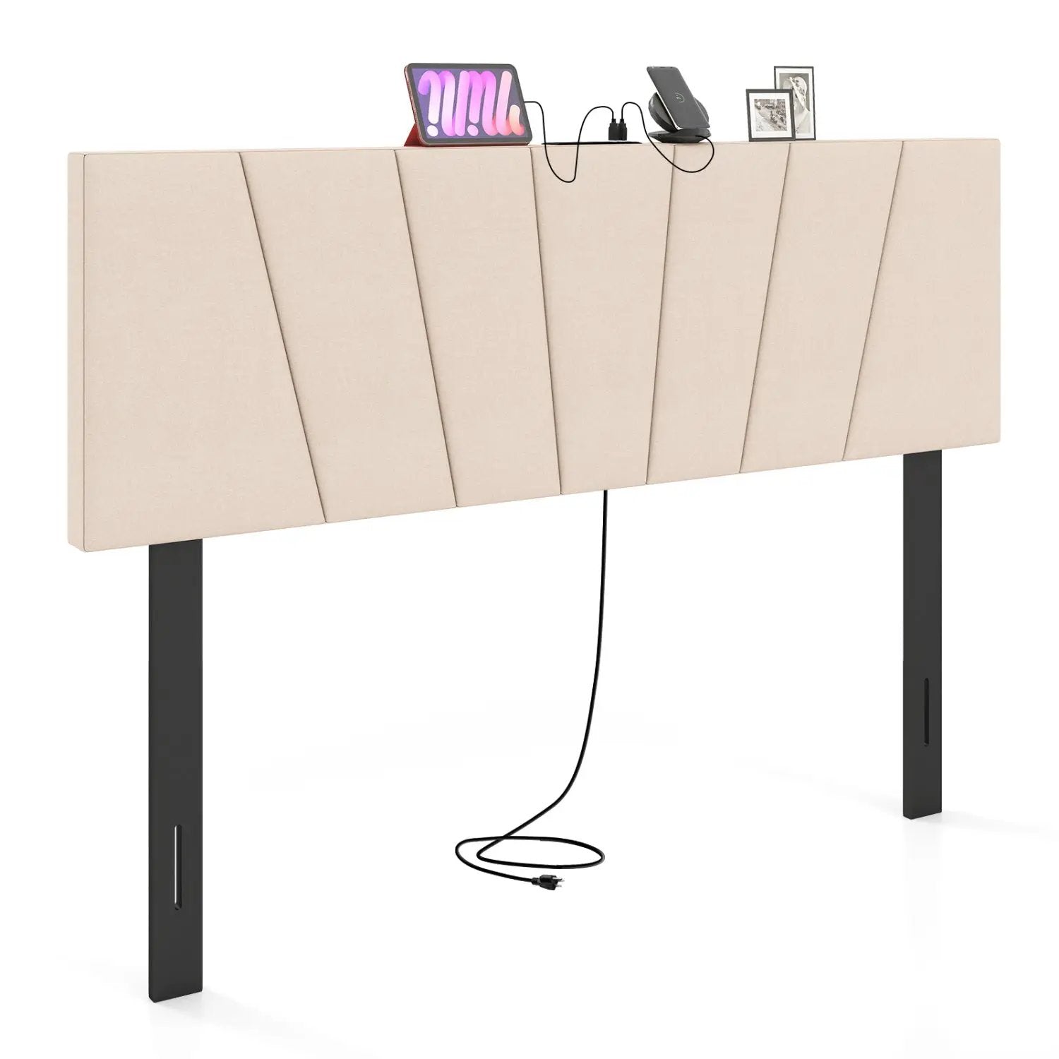 Headboard for Queen and Full Size Bed Geometric Upholstered Head Board by DirectDeals