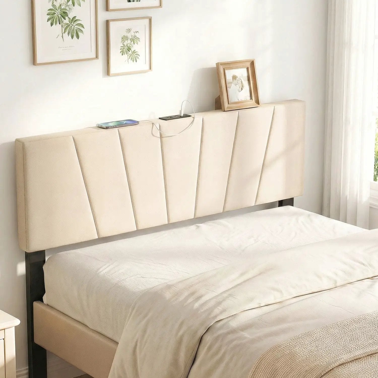 Headboard for Queen and Full Size Bed Geometric Upholstered Head Board by DirectDeals