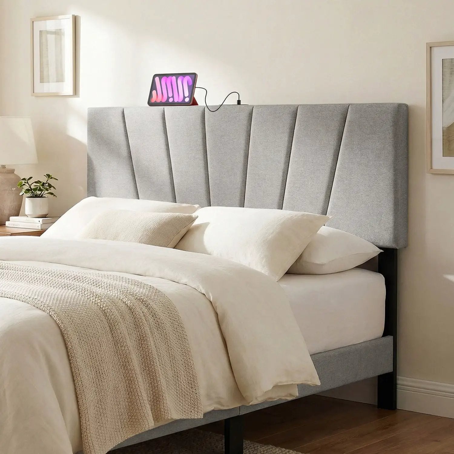 Headboard for Queen and Full Size Bed Geometric Upholstered Head Board by DirectDeals