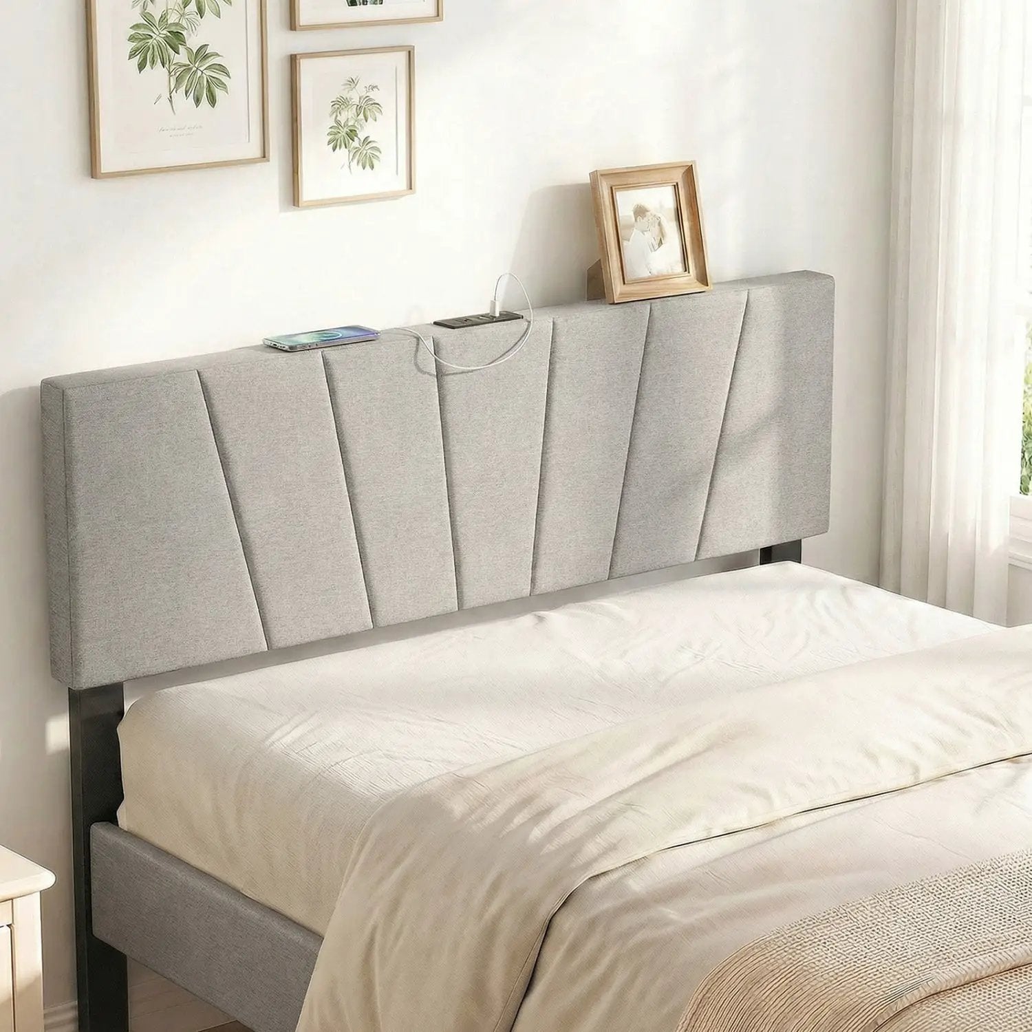 Headboard for Queen and Full Size Bed Geometric Upholstered Head Board by DirectDeals