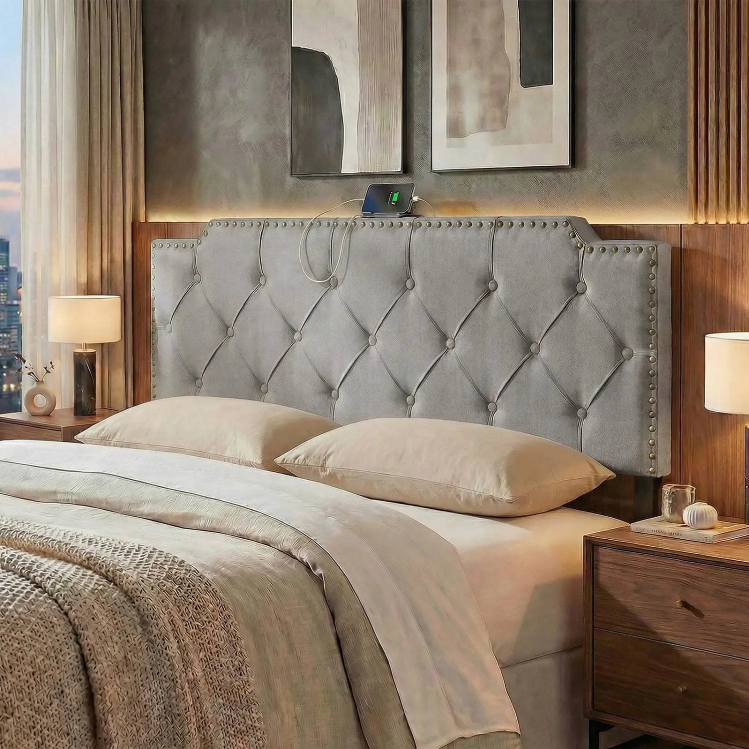 Headboard for Queen and Full Size Bed Rivet Tufted Upholstered Head Board by DirectDeals