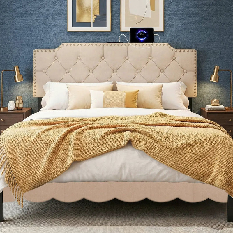 Headboard for Queen and Full Size Bed Rivet Tufted Upholstered Head Board by DirectDeals