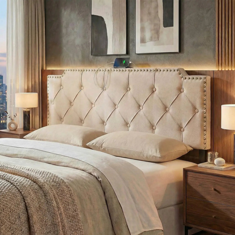 Headboard for Queen and Full Size Bed Rivet Tufted Upholstered Head Board by DirectDeals