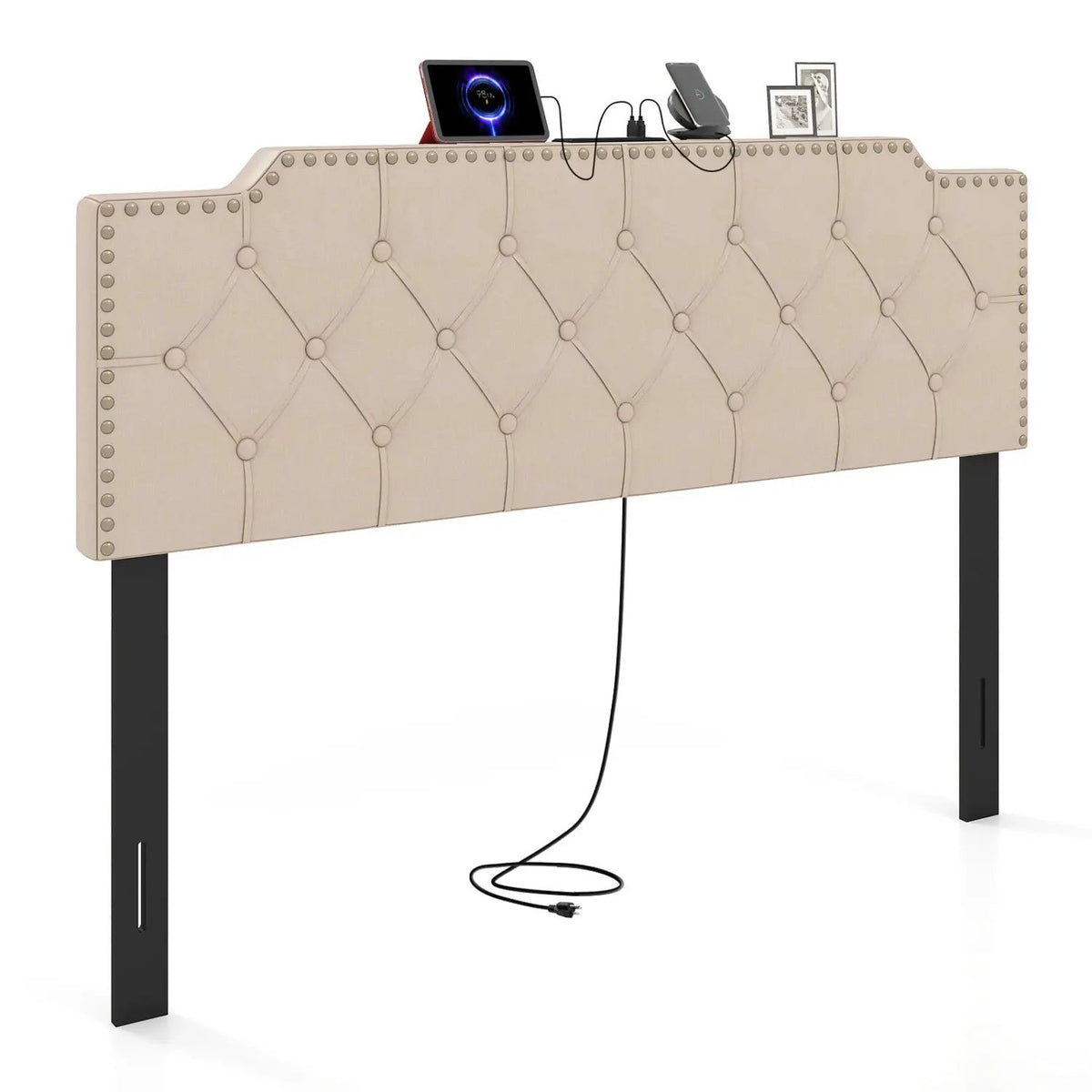 Headboard for Queen and Full Size Bed Rivet Tufted Upholstered Head Board, photo 9 of 16