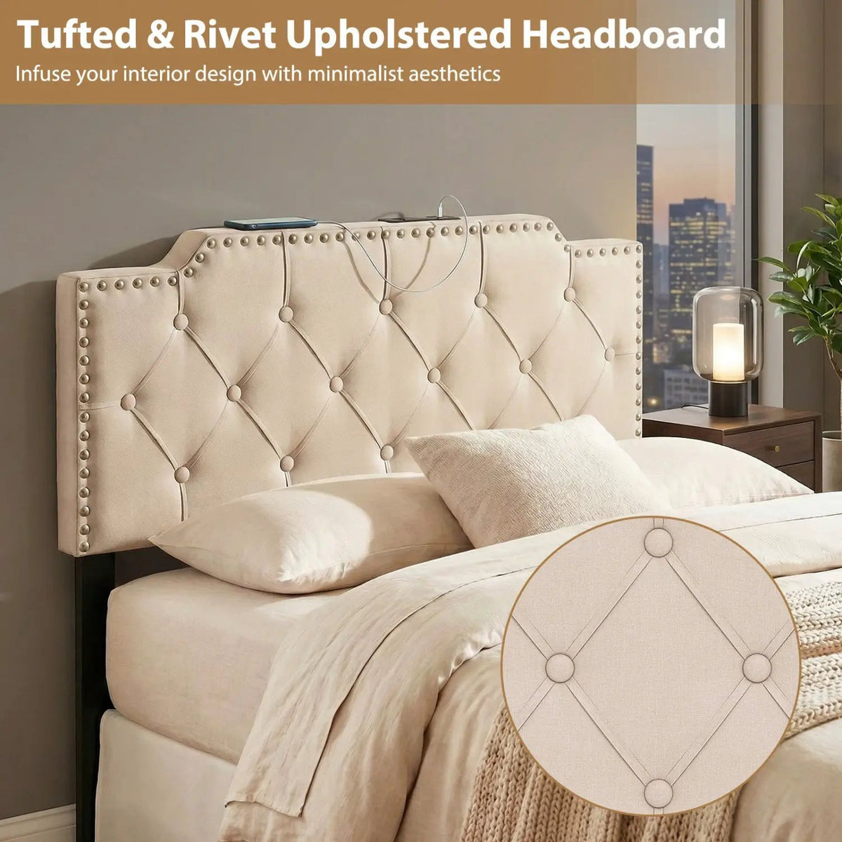 Headboard for Queen and Full Size Bed Rivet Tufted Upholstered Head Board, photo 16 of 16