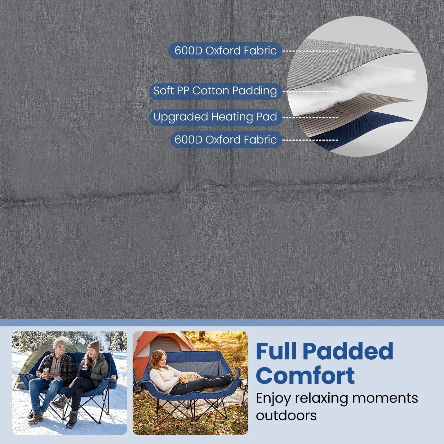 Heated Double Camping Chair with 4 Heating Zones by DirectDeals