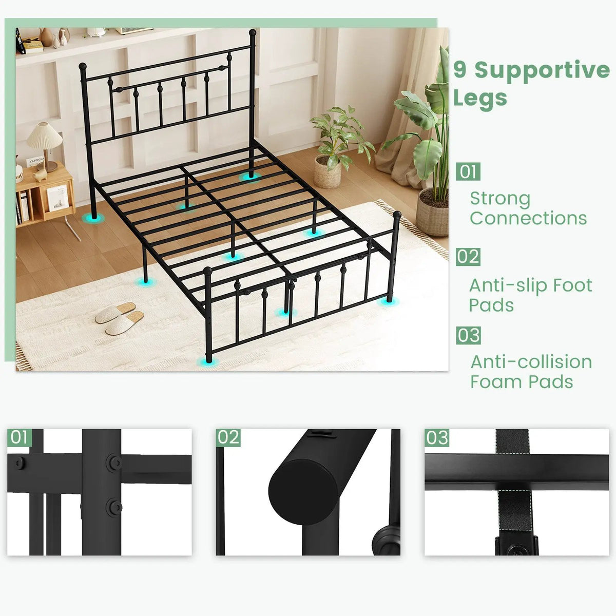 Full/Queen/Twin Size Heavy-duty Metal Bed Frame with Headboard, photo 5 of 10