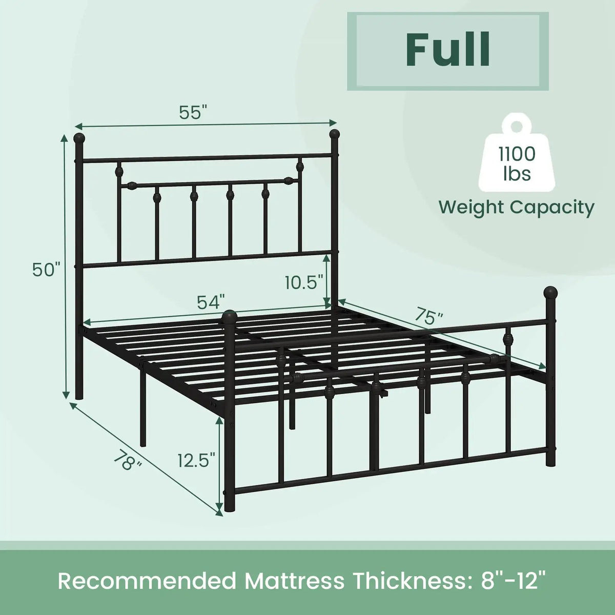 Full/Queen/Twin Size Heavy-duty Metal Bed Frame with Headboard, photo 4 of 10
