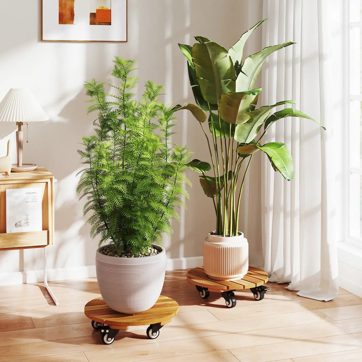 Rolling Plant Stand Set of 2 with Lockable Casters by DirectDeals