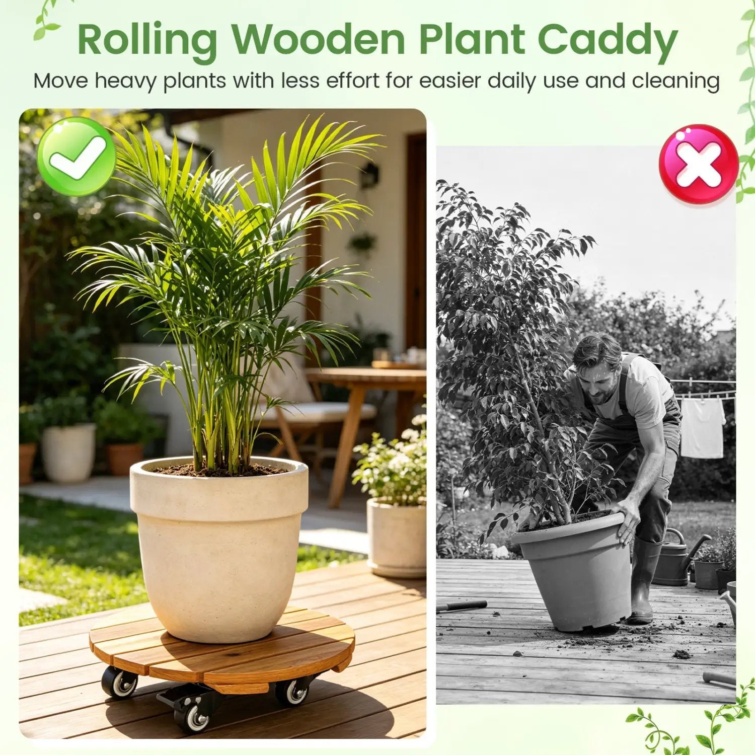 Rolling Plant Stand Set of 2 with Lockable Casters by DirectDeals