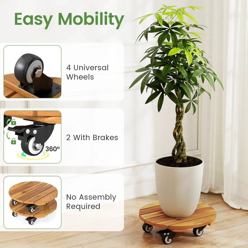 Rolling Plant Stand Set of 2 with Lockable Casters by DirectDeals