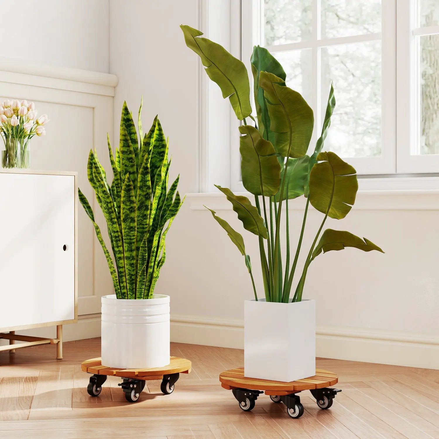 Rolling Plant Stand Set of 2 with Lockable Casters by DirectDeals