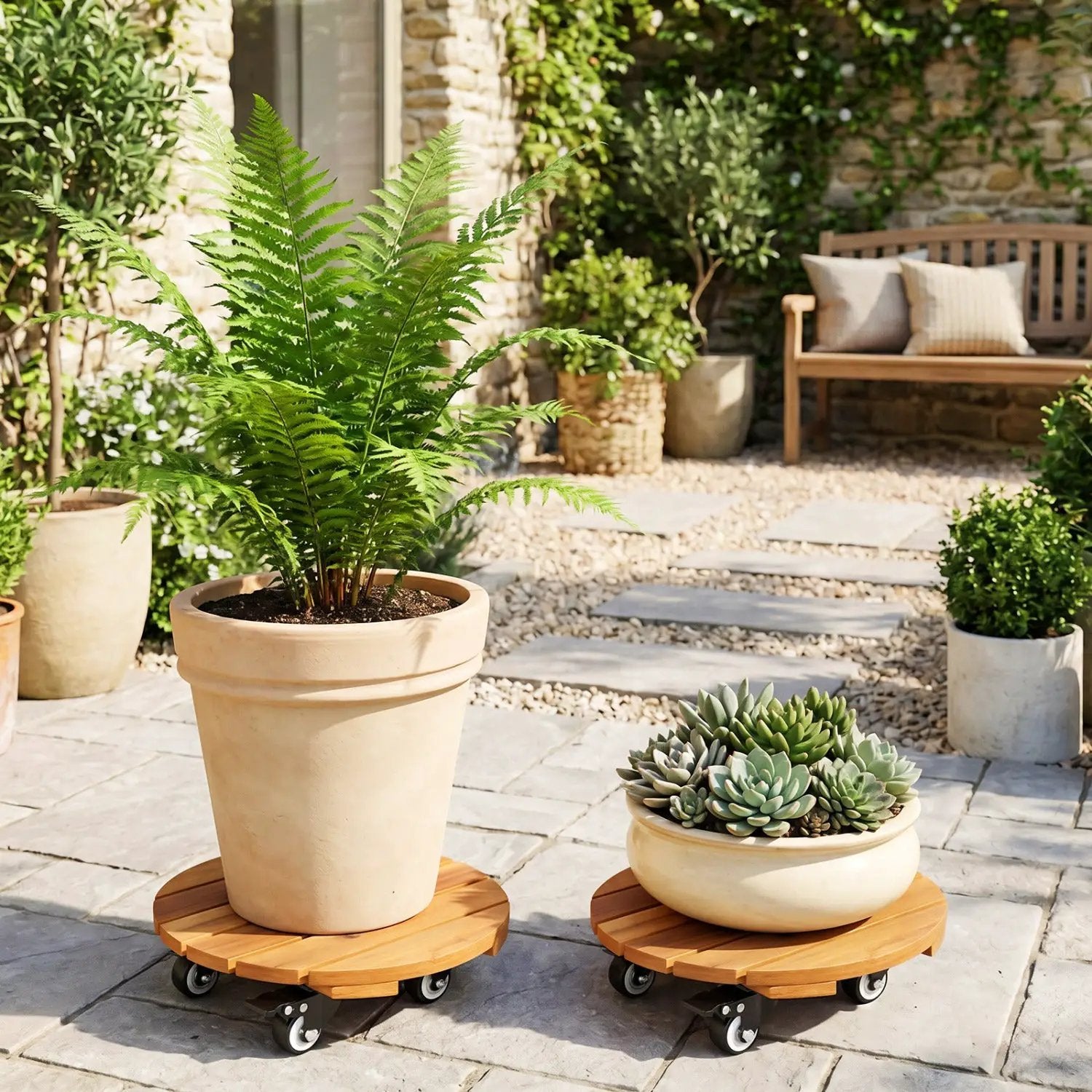 Rolling Plant Stand Set of 2 with Lockable Casters by DirectDeals