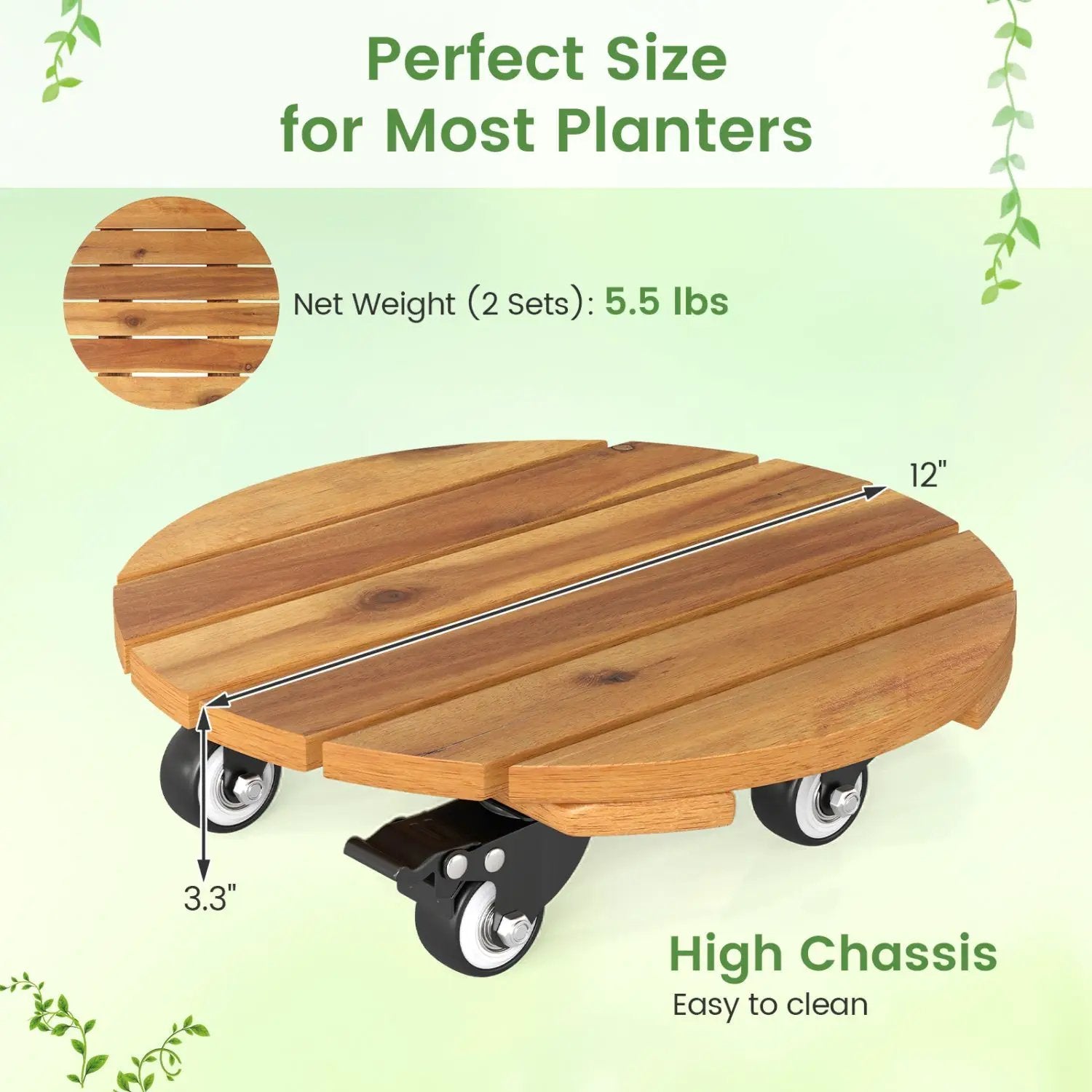 Rolling Plant Stand Set of 2 with Lockable Casters by DirectDeals