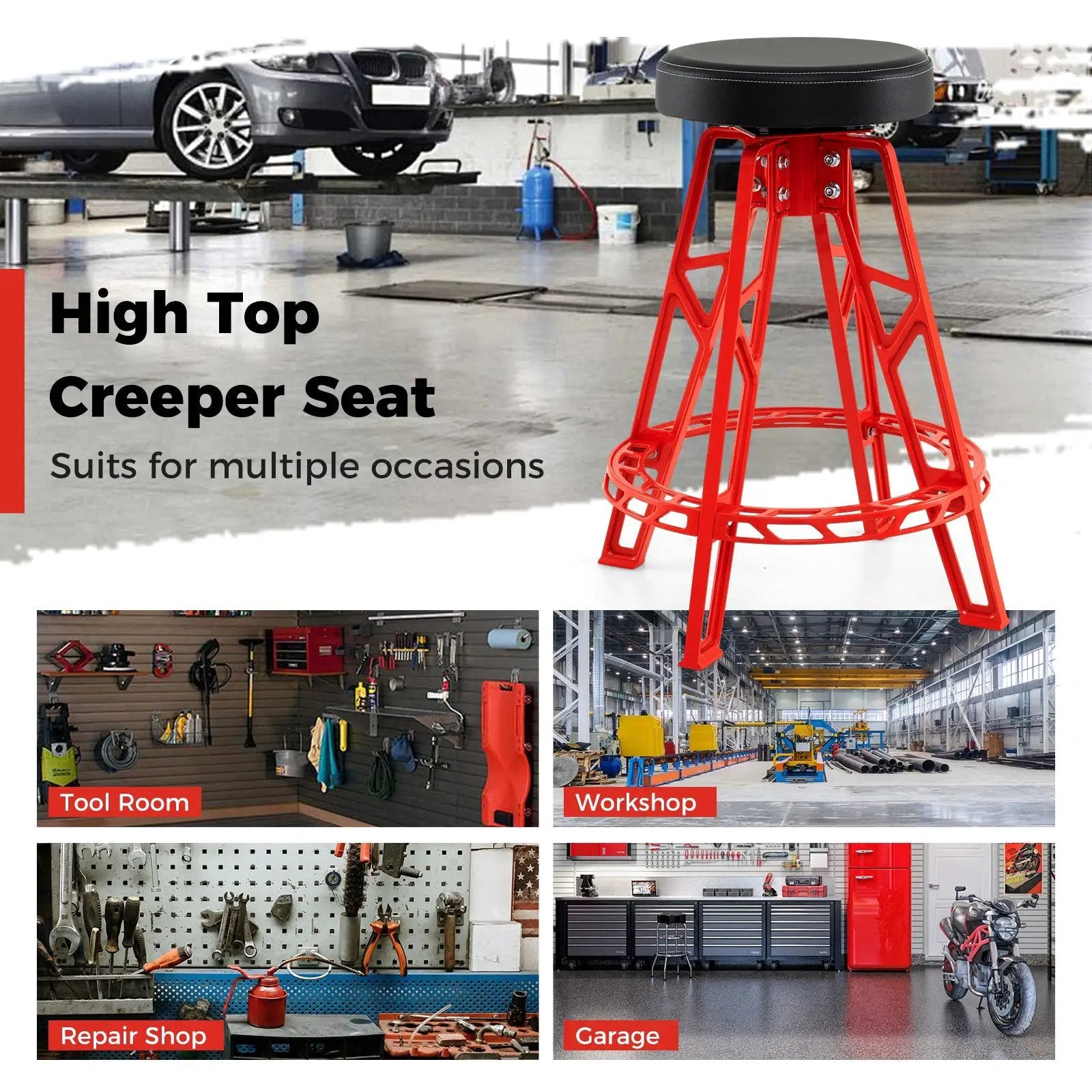 Heavy-Duty Aluminum Garage Bar Chair with 360¬∞ Swiveling Seat-Red by DirectDeals