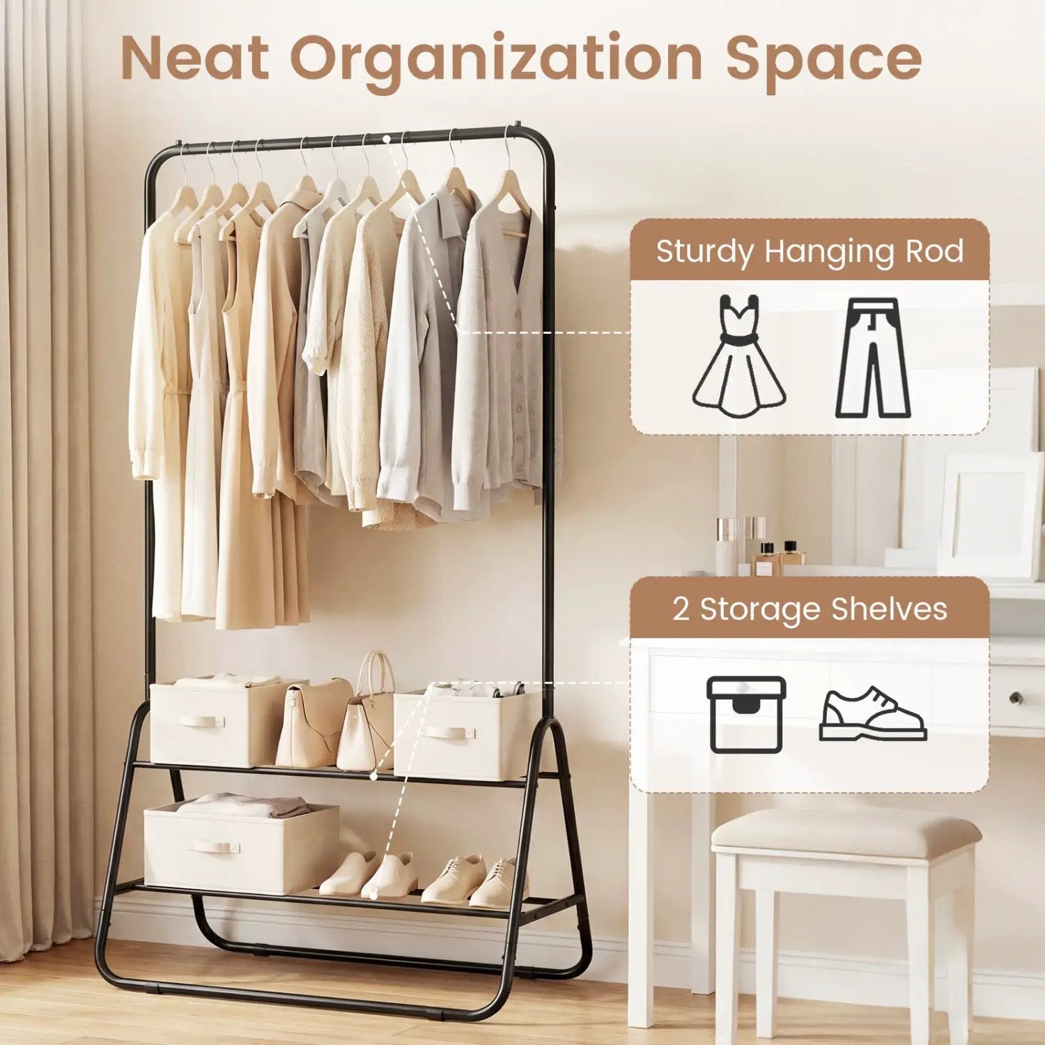 Heavy Duty Clothes Rack with Hanging Rod and Storage Shelves by DirectDeals