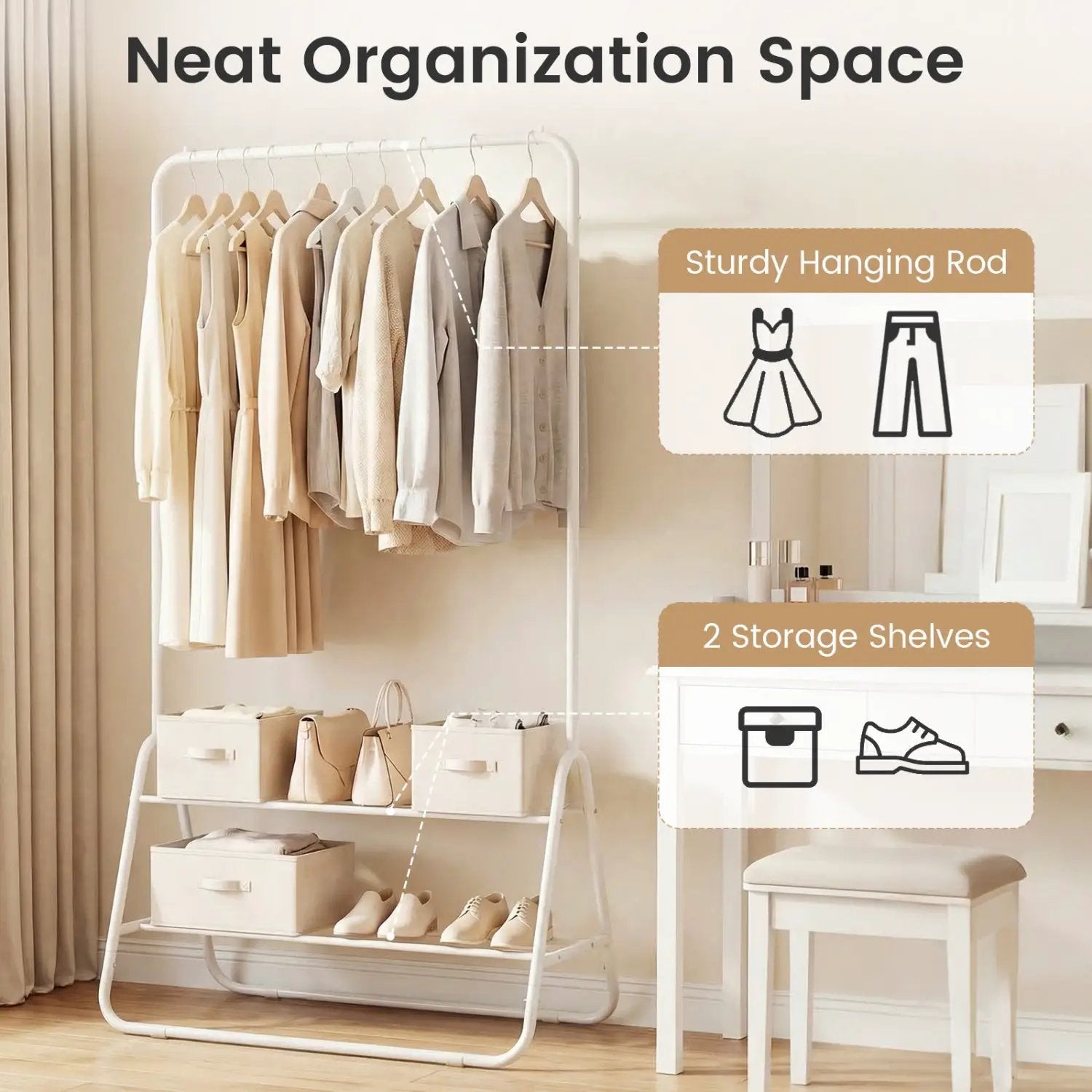 Heavy Duty Clothes Rack with Hanging Rod and Storage Shelves by DirectDeals