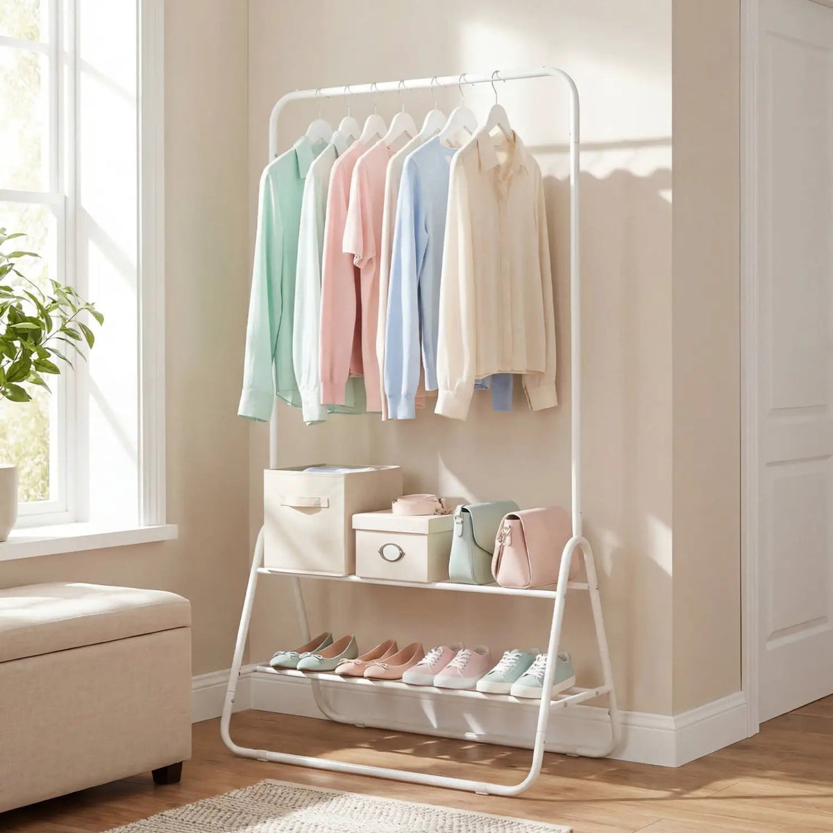 Heavy Duty Clothes Rack with Hanging Rod and Storage Shelves, photo 3 of 16