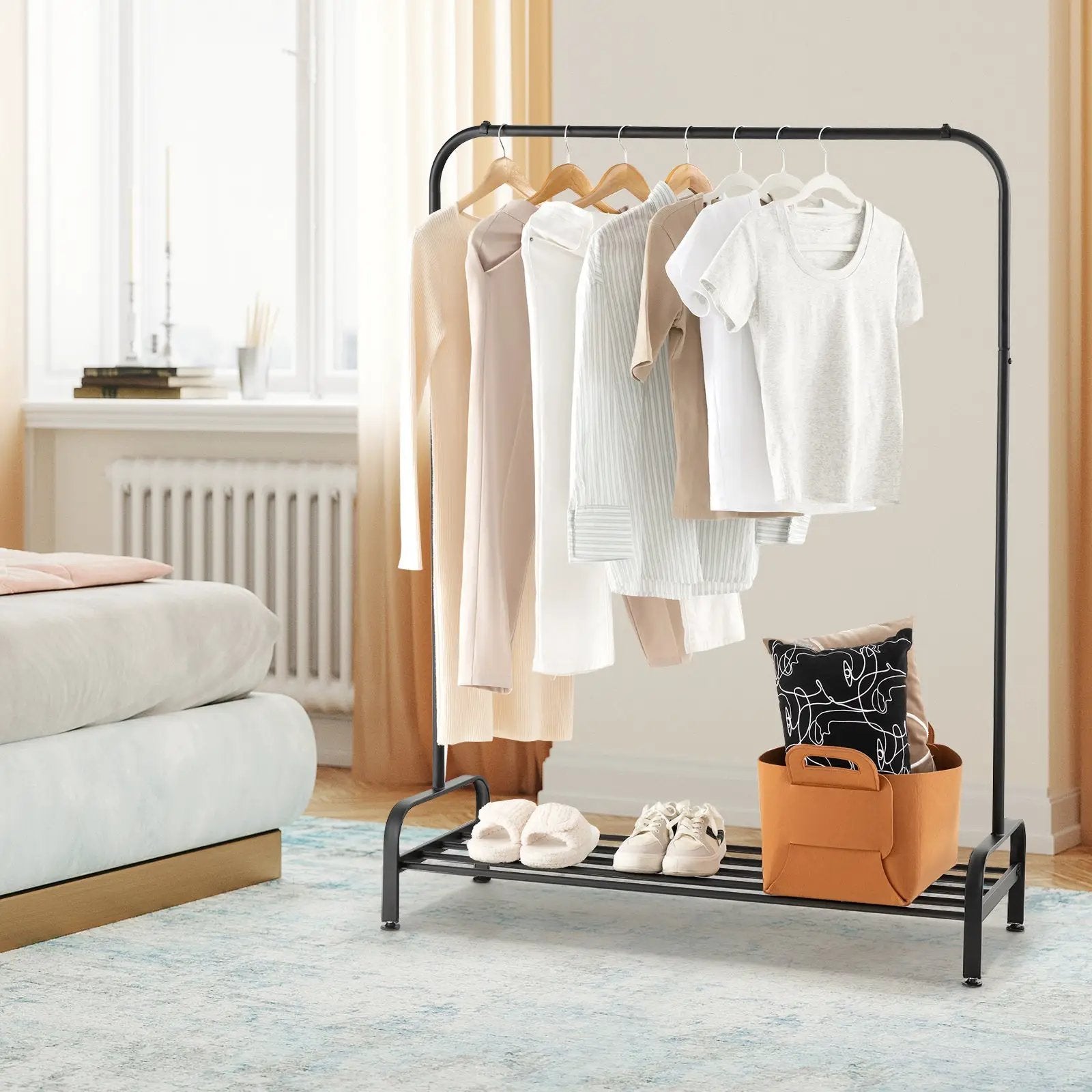 Heavy Duty Clothes Stand Rack with Top Rod and Lower Storage Shelf by DirectDeals