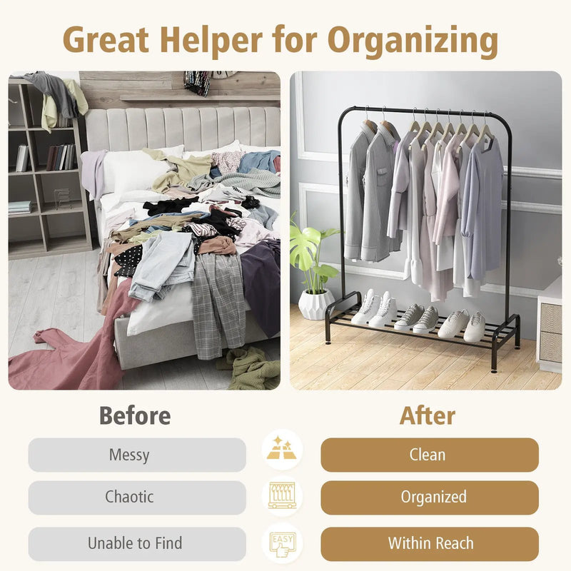 Heavy Duty Clothes Stand Rack with Top Rod and Lower Storage Shelf by DirectDeals