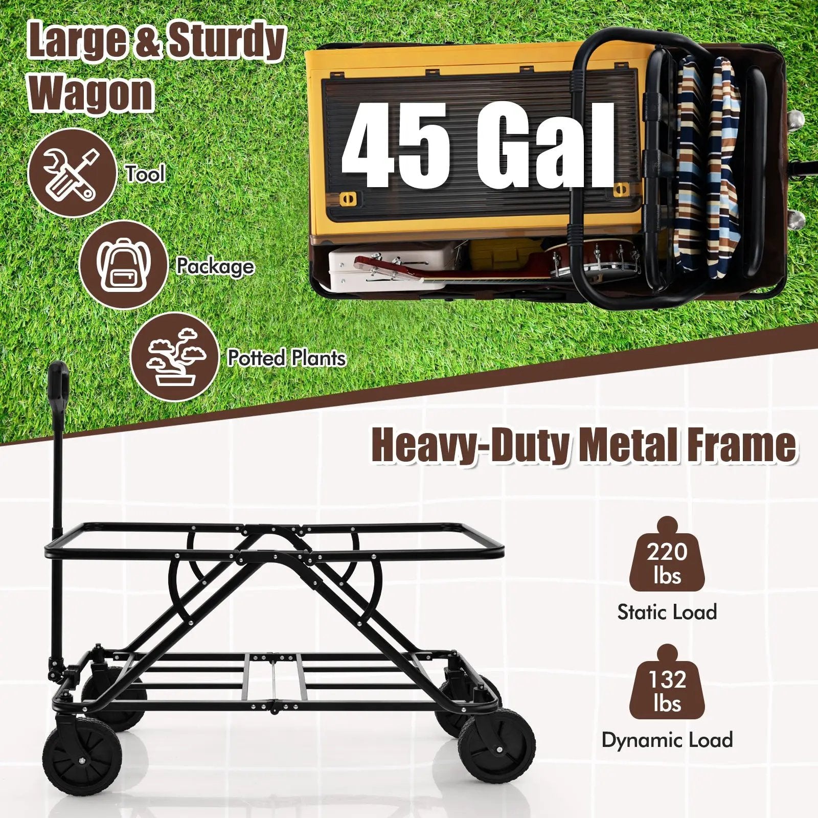 Collapsible Folding Wagon Cart with Adjustable Handlebar by DirectDeals