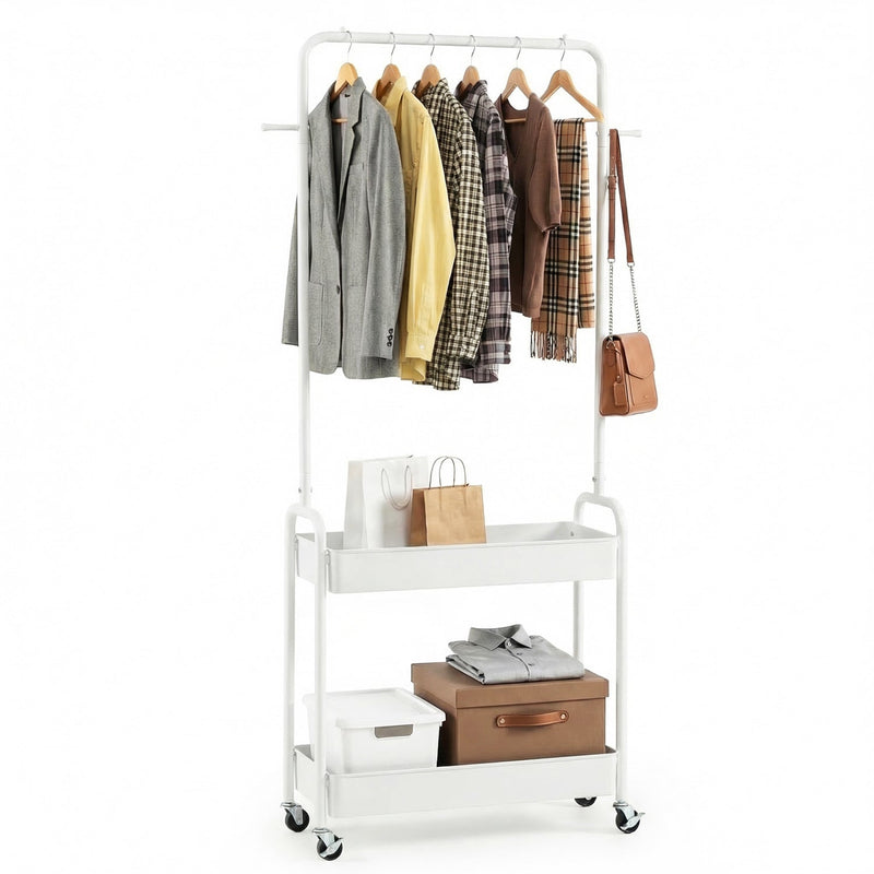 Heavy-Duty Laundry Cart with Hanging Rod and 2 Storage Baskets for Bedroom by DirectDeals