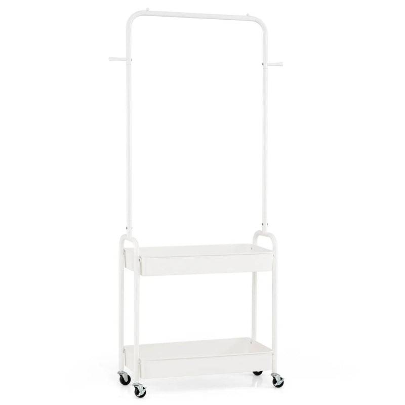 Heavy-Duty Laundry Cart with Hanging Rod and 2 Storage Baskets for Bedroom by DirectDeals