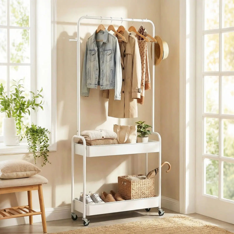 Heavy-Duty Laundry Cart with Hanging Rod and 2 Storage Baskets for Bedroom by DirectDeals