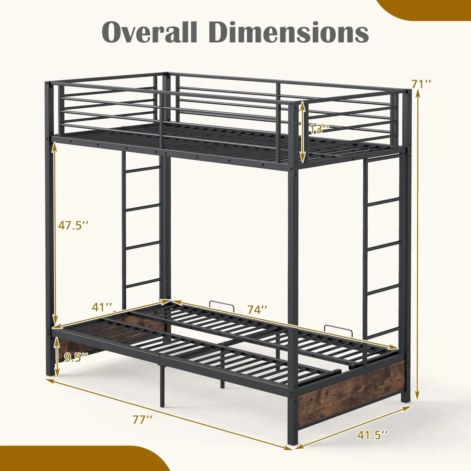 Heavy Duty Metal Bunk Bed Frame with Headboard and Footboard by DirectDeals