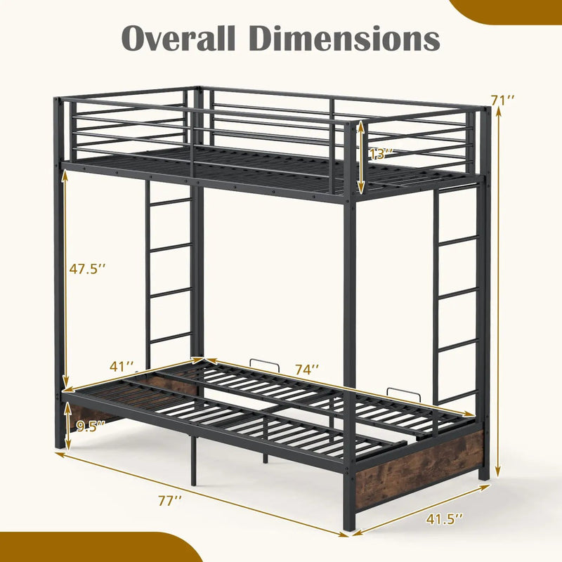 Heavy Duty Metal Bunk Bed Frame with Headboard and Footboard by DirectDeals