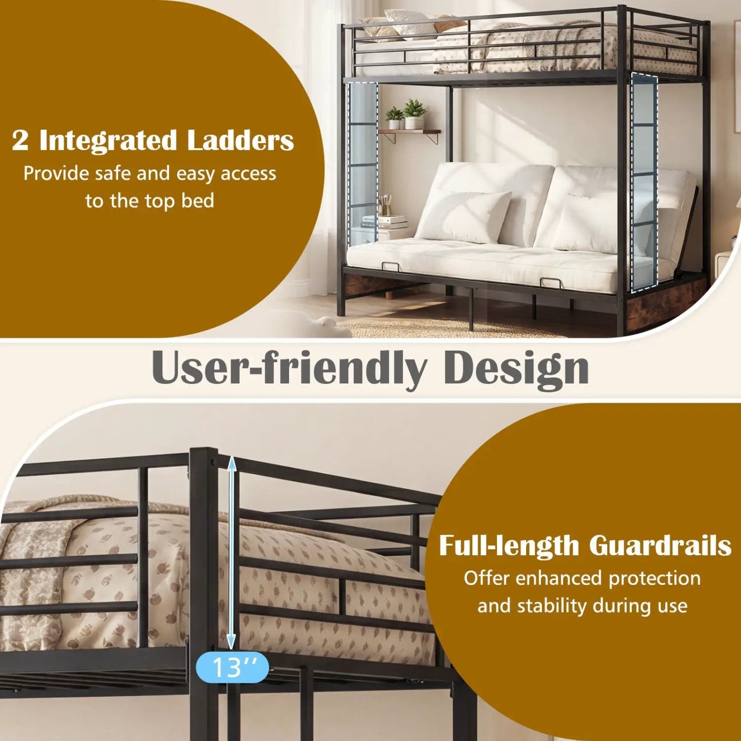 Heavy Duty Metal Bunk Bed Frame with Headboard and Footboard by DirectDeals