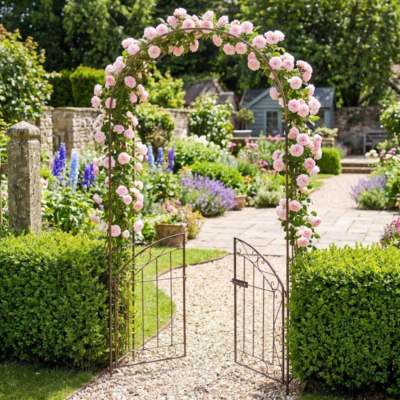 Metal Garden Arch with Gate and Safety Latch - 79" H by DirectDeals