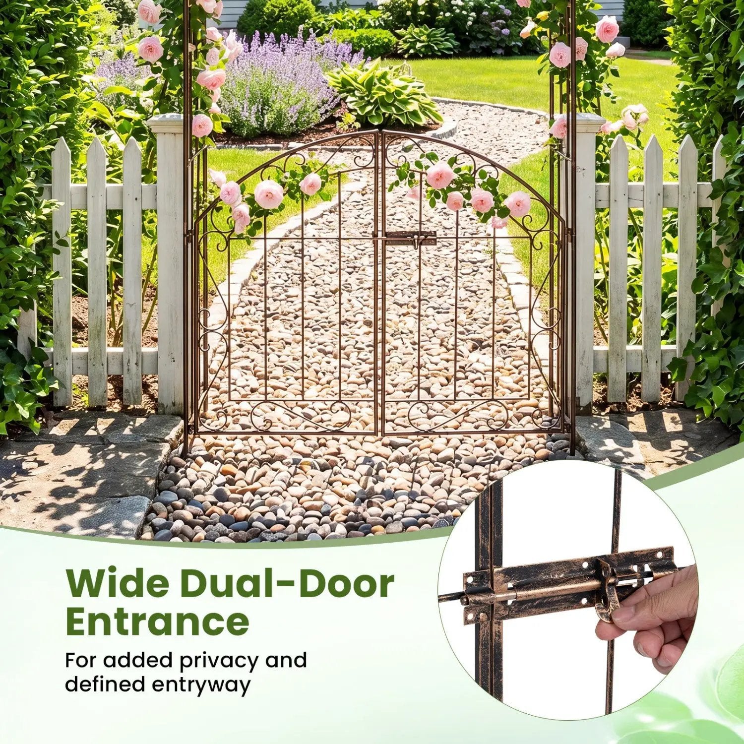 Metal Garden Arch with Gate and Safety Latch - 79" H by DirectDeals