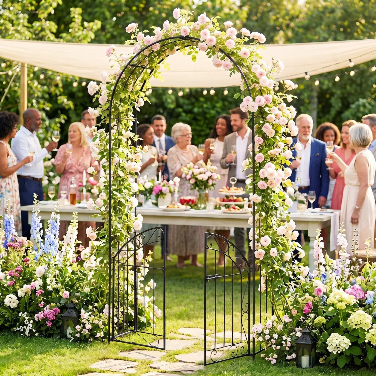 Metal Garden Arch with Gate and Safety Latch - 79" H by DirectDeals