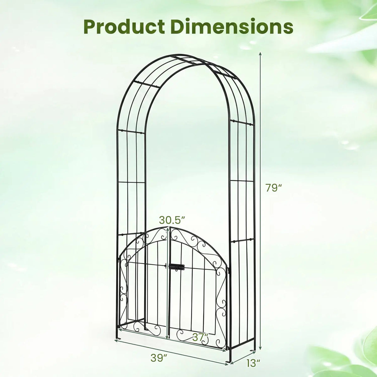 Metal Garden Arch with Gate and Safety Latch - 79" H, photo 13 of 16