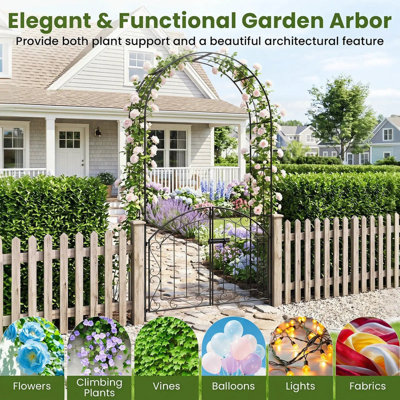Metal Garden Arch with Gate and Safety Latch - 79" H by DirectDeals