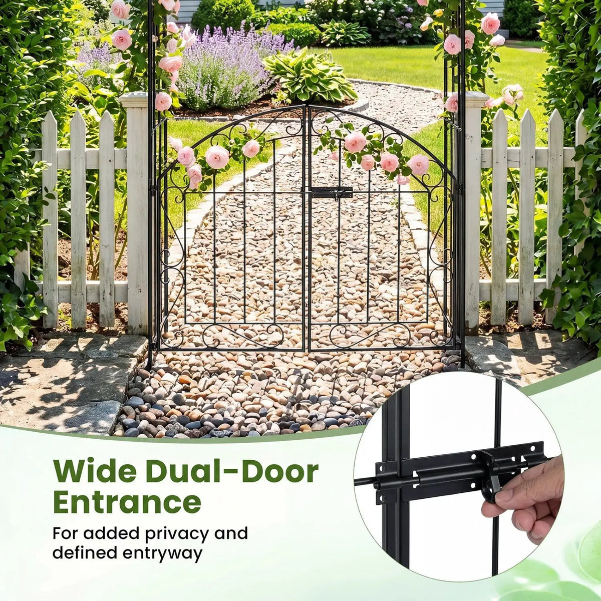 Metal Garden Arch with Gate and Safety Latch - 79" H, photo 16 of 16