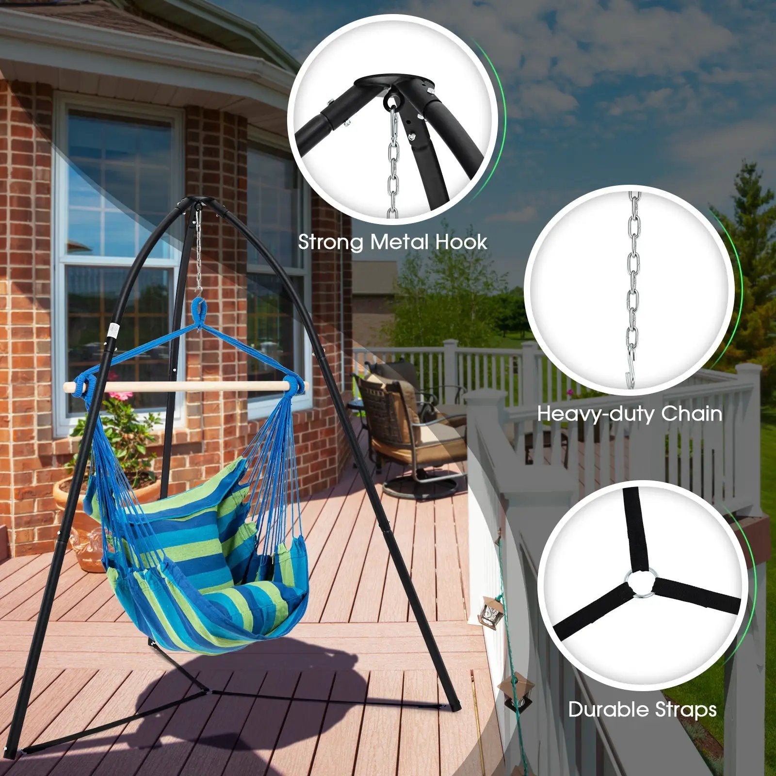 Heavy Duty Metal Hanging Chair Stand with Hanging Chain-Black by DirectDeals