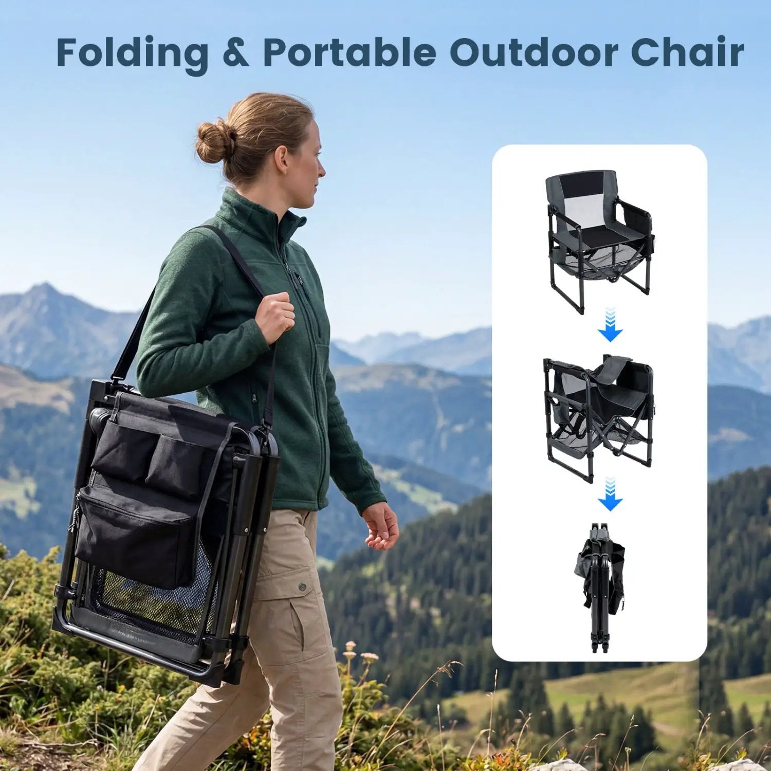 Camping Chair Heavy Duty with Cup Holder and Bottle Opener by DirectDeals