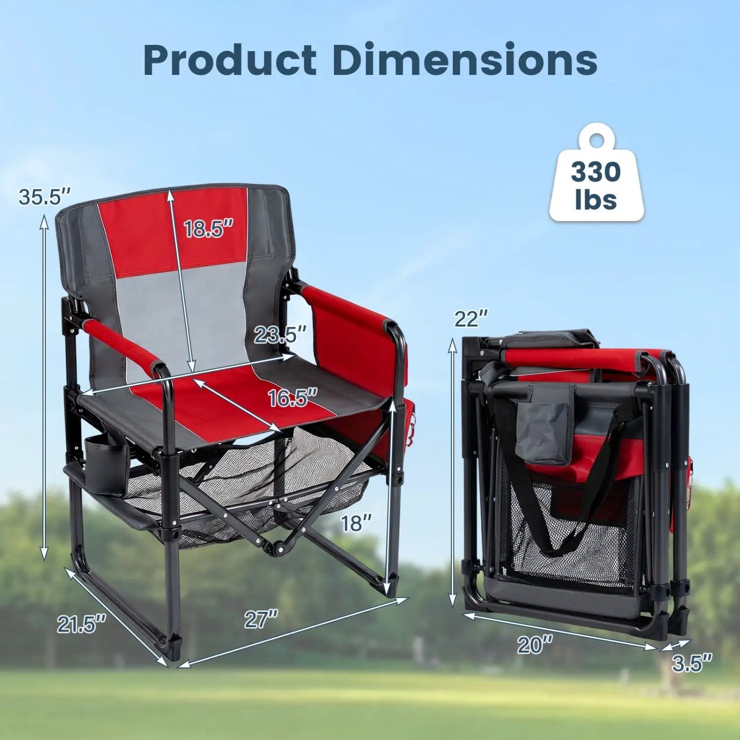 Camping Chair Heavy Duty with Cup Holder and Storage by DirectDeals